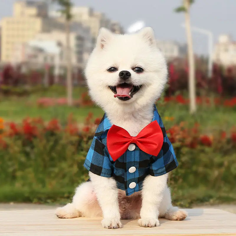 Spring Summer Autumn Dog Plaid/Checked Shirts Pets Cats Dog Clothes with Bow Tie  Killer Products