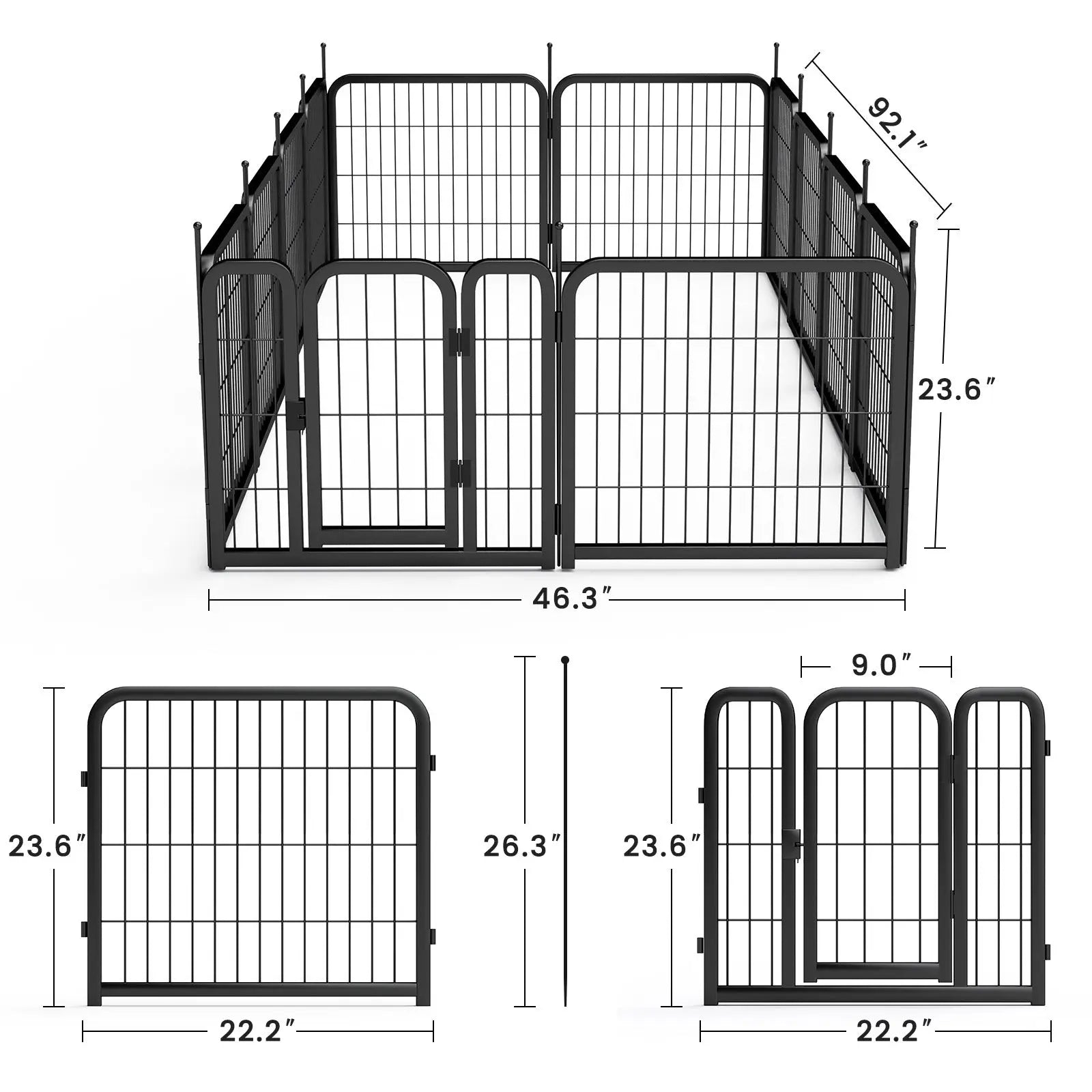 Outdoor 12 piece dog fence, 24 inch portable indoor game fence for small dog pets. Black, 22.2 inches wide x 23.6 inches high.  Killer Products