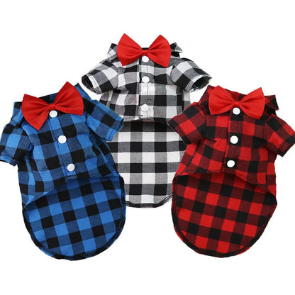 Spring Summer Autumn Dog Plaid/Checked Shirts Pets Cats Dog Clothes with Bow Tie  Killer Products