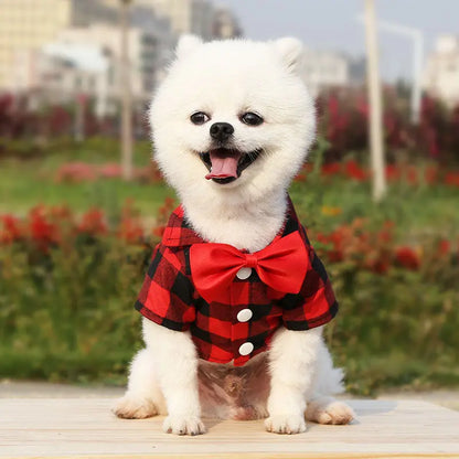 Spring Summer Autumn Dog Plaid/Checked Shirts Pets Cats Dog Clothes with Bow Tie  Killer Products