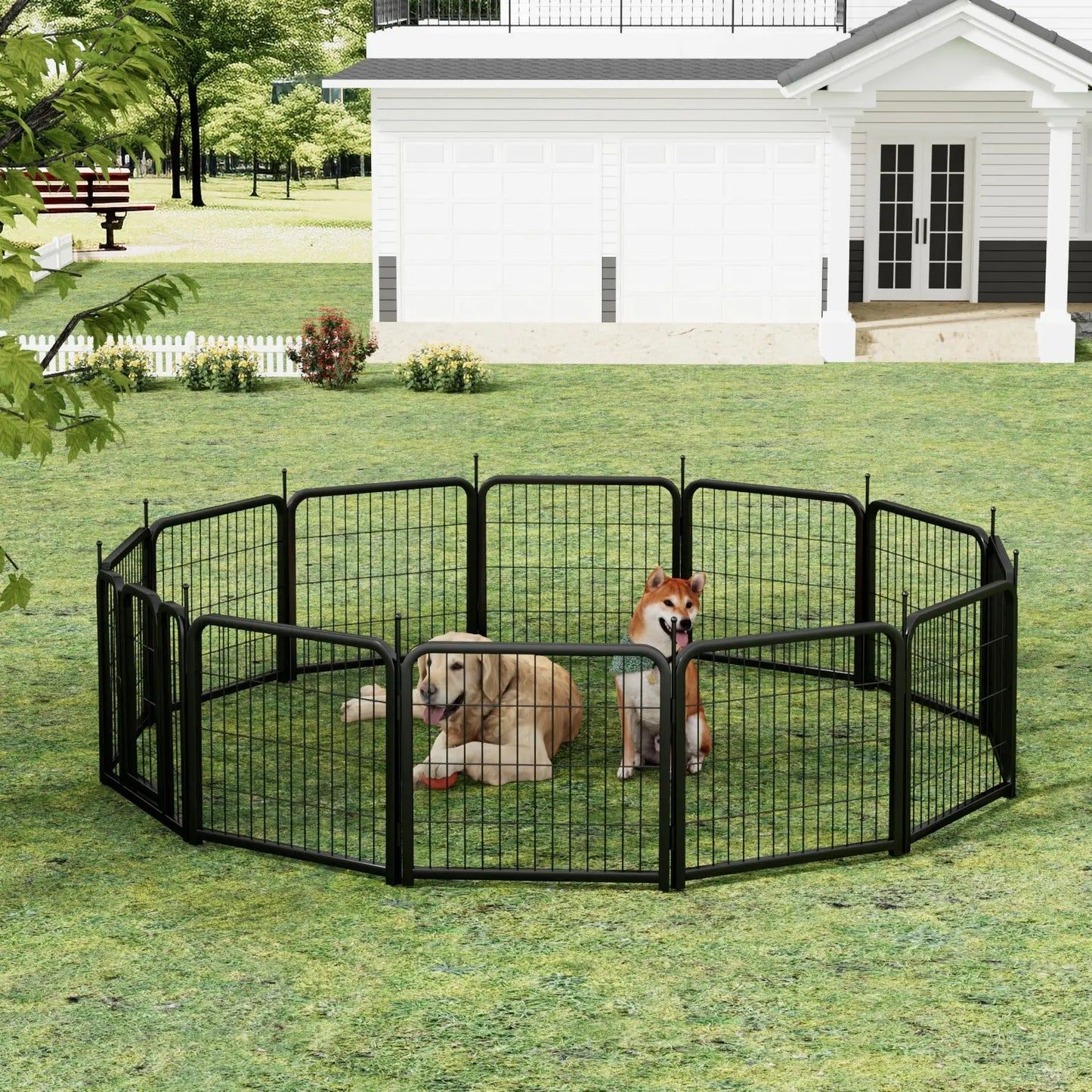 Outdoor 12 piece dog fence, 24 inch portable indoor game fence for small dog pets. Black, 22.2 inches wide x 23.6 inches high.  Killer Products