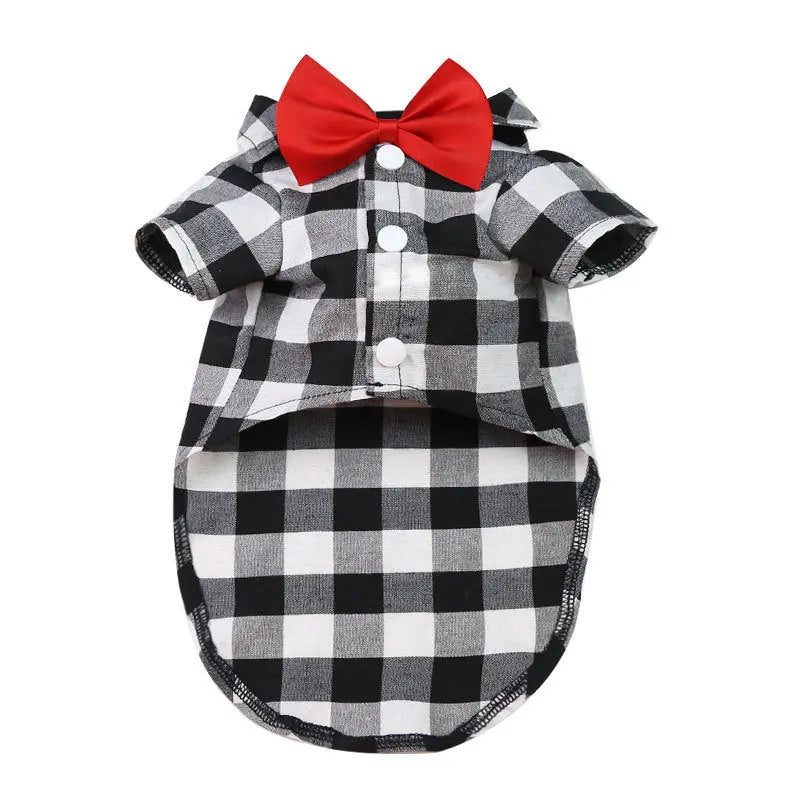 Spring Summer Autumn Dog Plaid/Checked Shirts Pets Cats Dog Clothes with Bow Tie  Killer Products