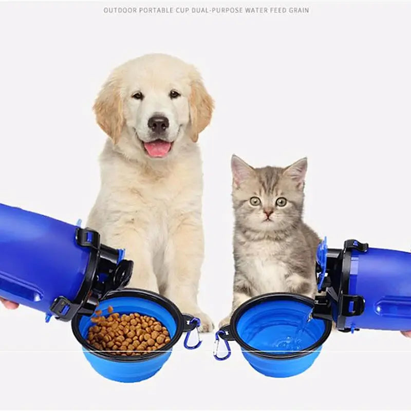 Pets Go Out Dual Water Food Cup Portable Drinking Water Bottle Kettle Plus Folding Dog Food Bowl Outdoor Accompanying Water Cup Bowl  Killer Products